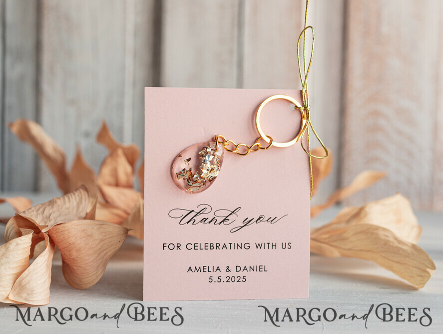WEDDING FAVORS Resin Custom Resin Keychain Wedding Favors For Guests in bulk Custom Resin Keychain, Golden personalised Thank you gifts Teardrop Keychain with Gold-Plated Stainless Steel Hardware