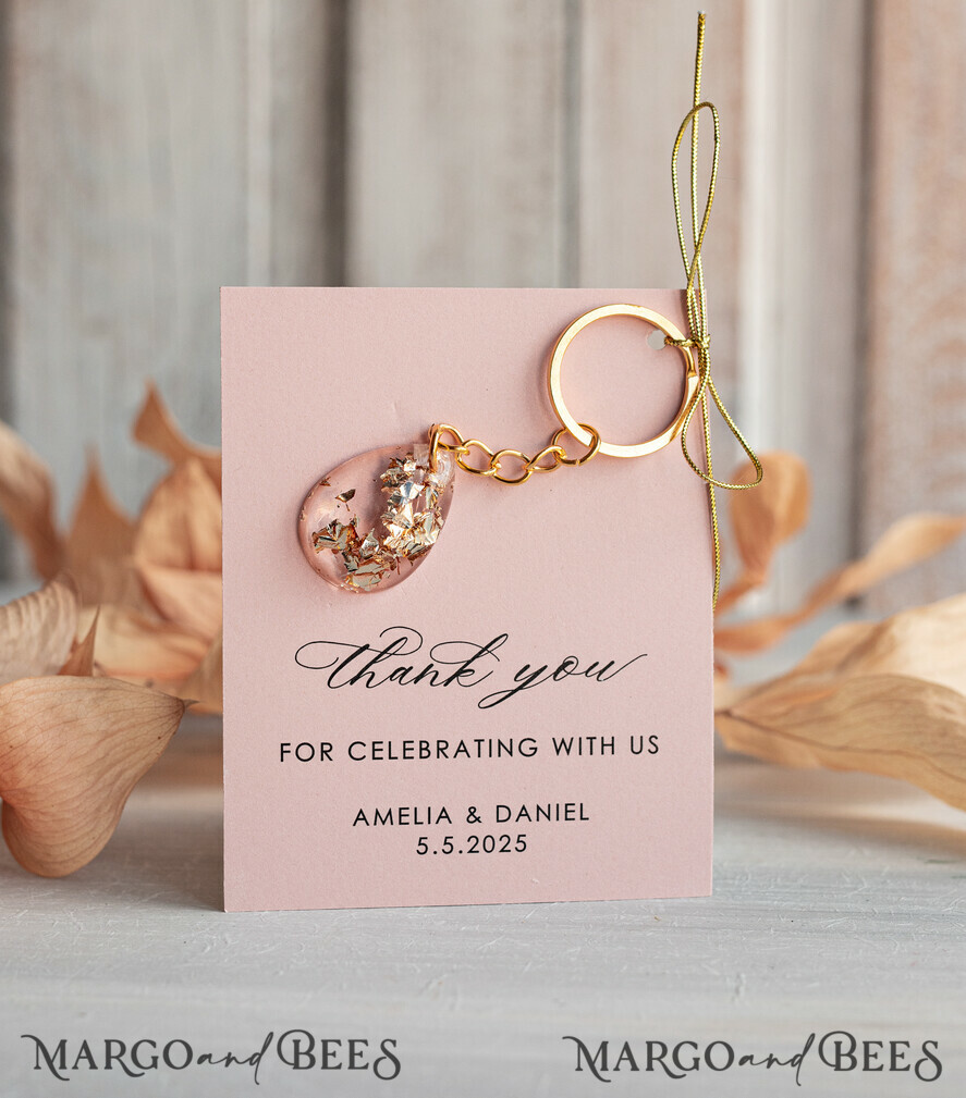 WEDDING FAVORS Resin Custom Resin Keychain Wedding Favors For Guests in bulk Custom Resin Keychain, Golden personalised Thank you gifts Teardrop Keychain with Gold-Plated Stainless Steel Hardware