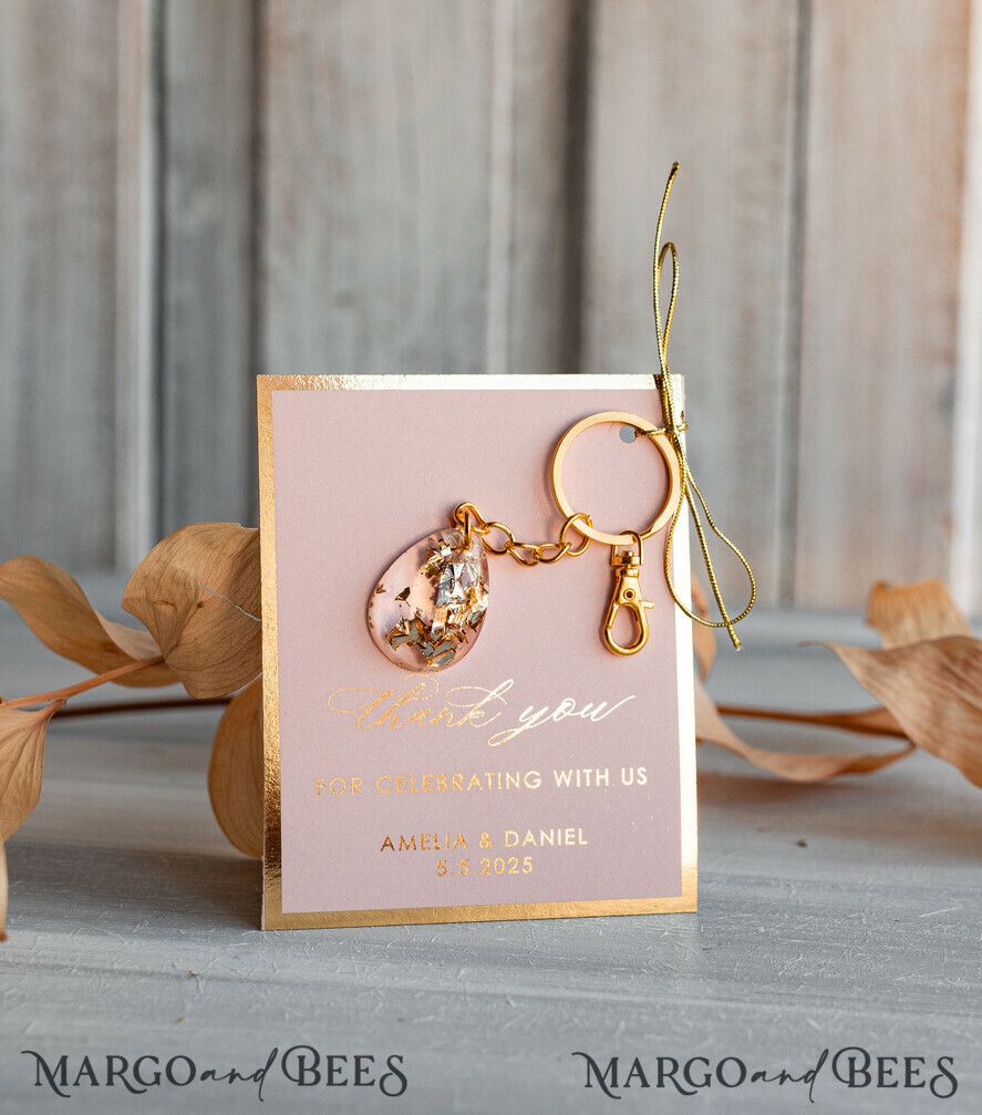 WEDDING FAVORS Resin Custom Resin Keychain Wedding Favors For Guests in bulk Custom Resin glamour golden Keychain, Golden personalised Thank you gifts Teardrop Keychain with Gold-Plated Stainless Steel Hardware
