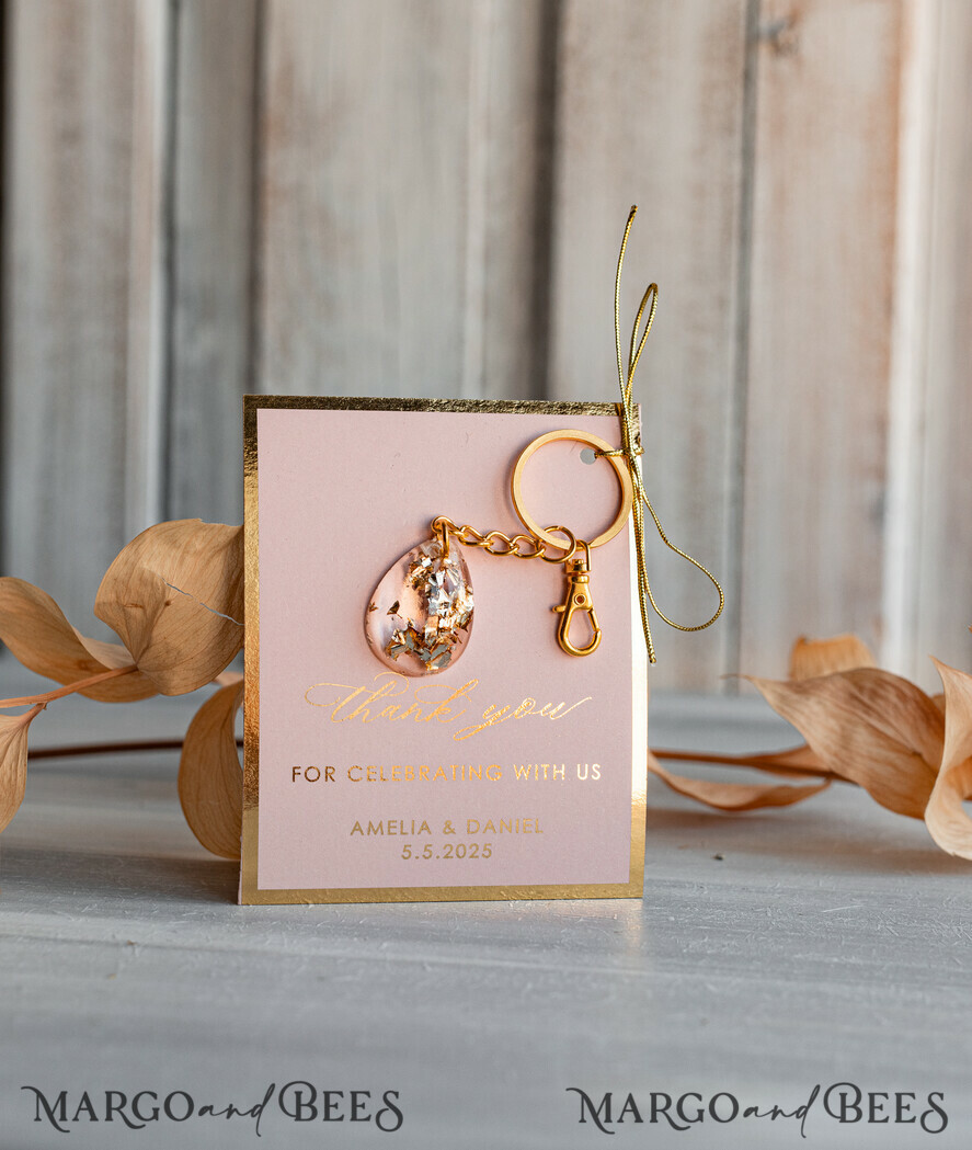 WEDDING FAVORS Resin Custom Resin Keychain Wedding Favors For Guests in bulk Custom Resin glamour golden Keychain, Golden personalised Thank you gifts Teardrop Keychain with Gold-Plated Stainless Steel Hardware