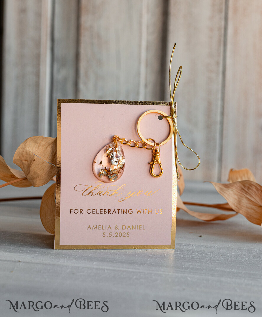 WEDDING FAVORS Resin Custom Resin Keychain Wedding Favors For Guests in bulk Custom Resin glamour golden Keychain, Golden personalised Thank you gifts Teardrop Keychain with Gold-Plated Stainless Steel Hardware