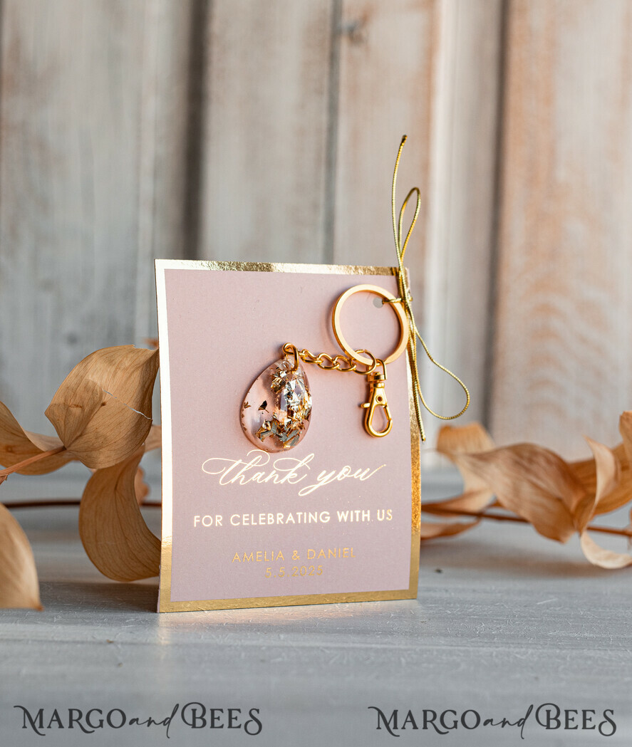 WEDDING FAVORS Resin Custom Resin Keychain Wedding Favors For Guests in bulk Custom Resin glamour golden Keychain, Golden personalised Thank you gifts Teardrop Keychain with Gold-Plated Stainless Steel Hardware
