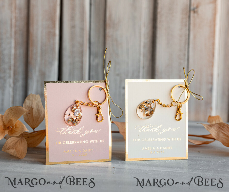 WEDDING FAVORS Resin Custom Resin Keychain Wedding Favors For Guests in bulk Custom Resin glamour golden Keychain, Golden personalised Thank you gifts Teardrop Keychain with Gold-Plated Stainless Steel Hardware