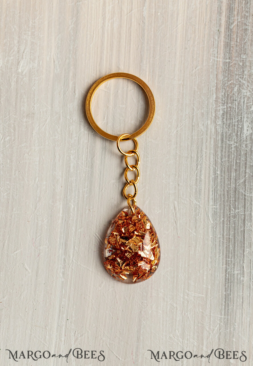 WEDDING FAVORS Resin Custom Resin Keychain Wedding Favors For Guests in bulk Custom Resin Keychain, Golden personalised Thank you gifts Teardrop Keychain with Gold-Plated Stainless Steel Hardware