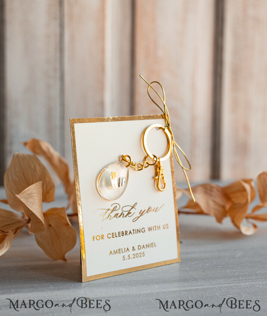 WEDDING FAVORS Resin Custom Resin Keychain Wedding Favors For Guests in bulk Custom Resin modern mirror heart Keychain, Golden personalised Thank you gifts Teardrop Keychain with Gold-Plated Stainless Steel Hardware