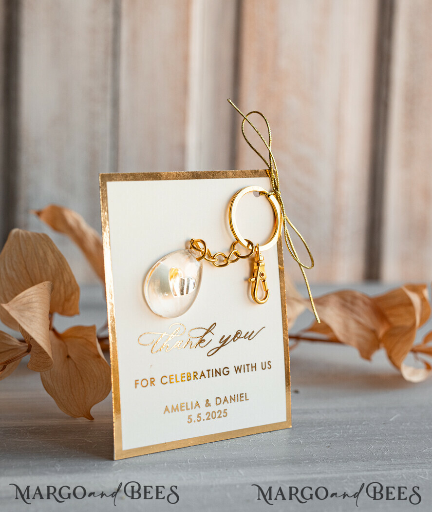 WEDDING FAVORS Resin Custom Resin Keychain Wedding Favors For Guests in bulk Custom Resin modern mirror heart Keychain, Golden personalised Thank you gifts Teardrop Keychain with Gold-Plated Stainless Steel Hardware