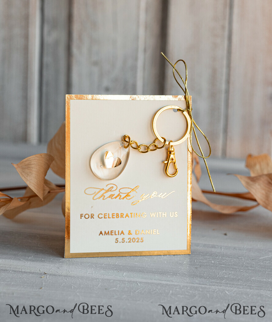 WEDDING FAVORS Resin Custom Resin Keychain Wedding Favors For Guests in bulk Custom Resin modern mirror heart Keychain, Golden personalised Thank you gifts Teardrop Keychain with Gold-Plated Stainless Steel Hardware