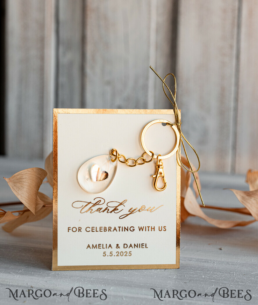 WEDDING FAVORS Resin Custom Resin Keychain Wedding Favors For Guests in bulk Custom Resin modern mirror heart Keychain, Golden personalised Thank you gifts Teardrop Keychain with Gold-Plated Stainless Steel Hardware