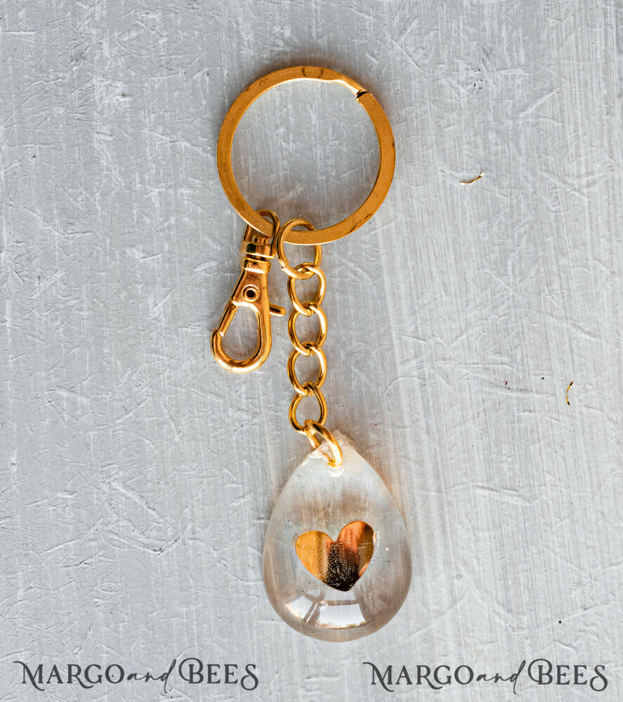 WEDDING FAVORS Resin Custom Resin Keychain Wedding Favors For Guests in bulk Custom Resin modern mirror heart Keychain, Golden personalised Thank you gifts Teardrop Keychain with Gold-Plated Stainless Steel Hardware