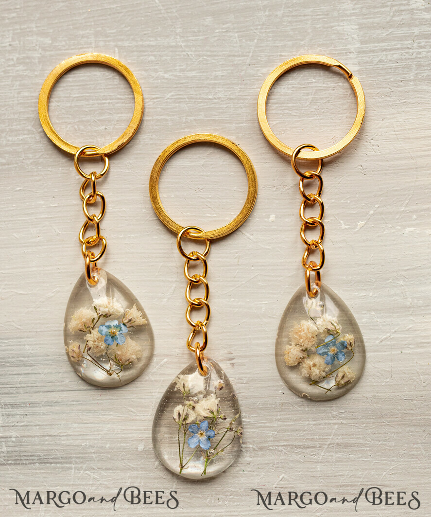 WEDDING FAVORS Resin Custom Resin Keychain Wedding Favors For Guests in bulk Custom Resin Keychain, Golden personalised Thank you gifts Teardrop Keychain with Gold-Plated Stainless Steel Hardware