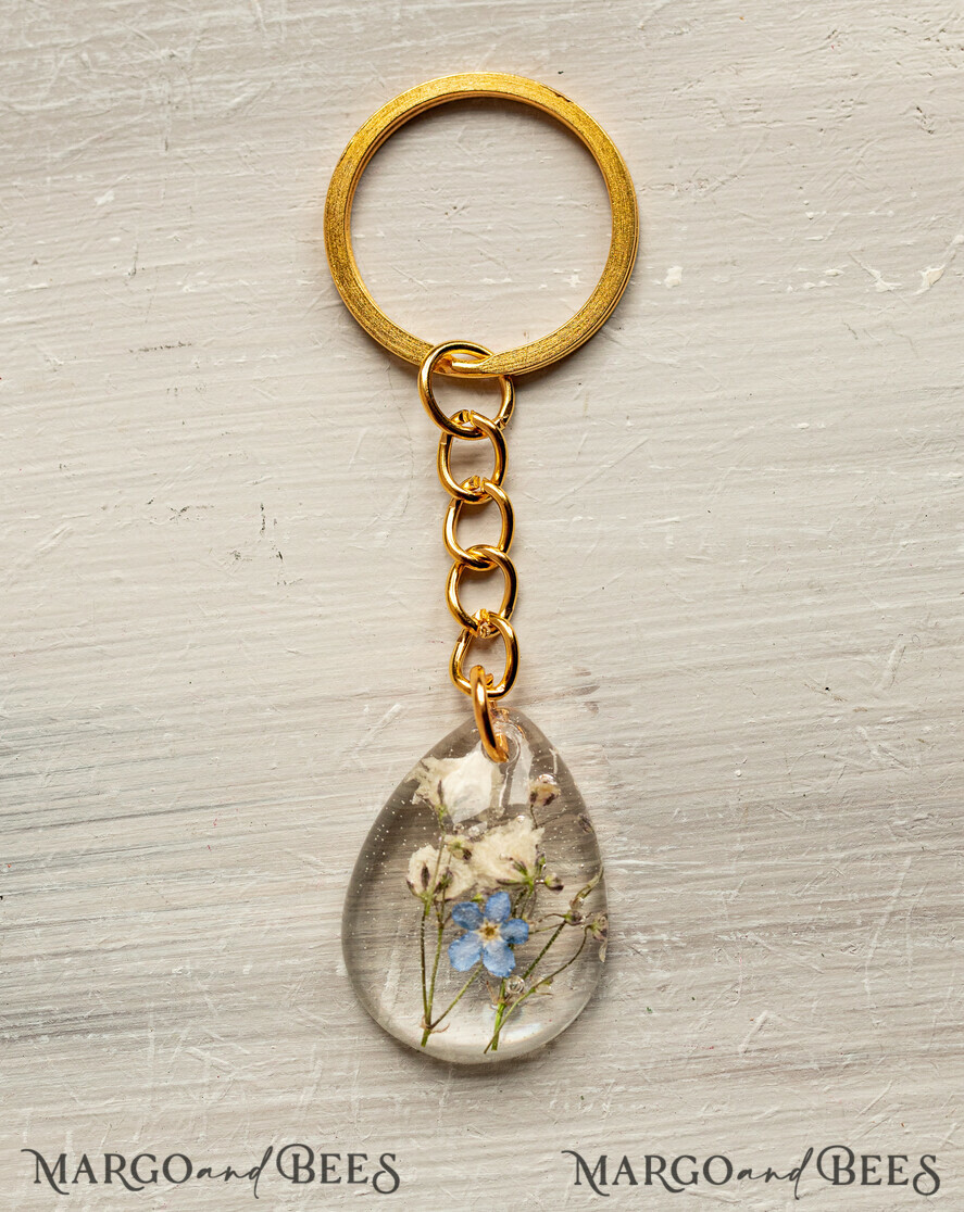 WEDDING FAVORS Resin Custom Resin Keychain Wedding Favors For Guests in bulk Custom Resin Keychain, Golden personalised Thank you gifts Teardrop Keychain with Gold-Plated Stainless Steel Hardware
