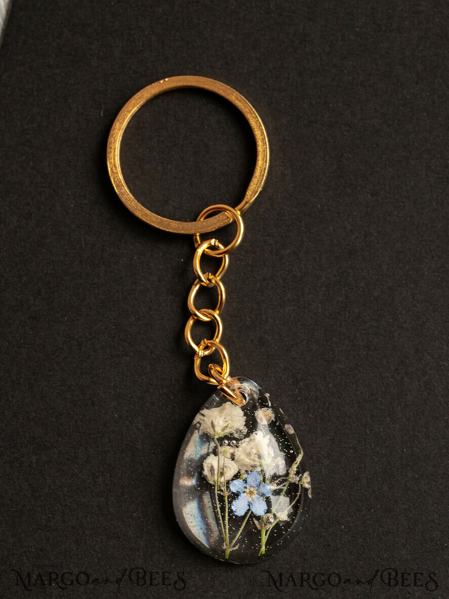 WEDDING FAVORS Resin Custom Resin Keychain Wedding Favors For Guests in bulk Custom Resin Keychain, Golden personalised Thank you gifts Teardrop Keychain with Gold-Plated Stainless Steel Hardware