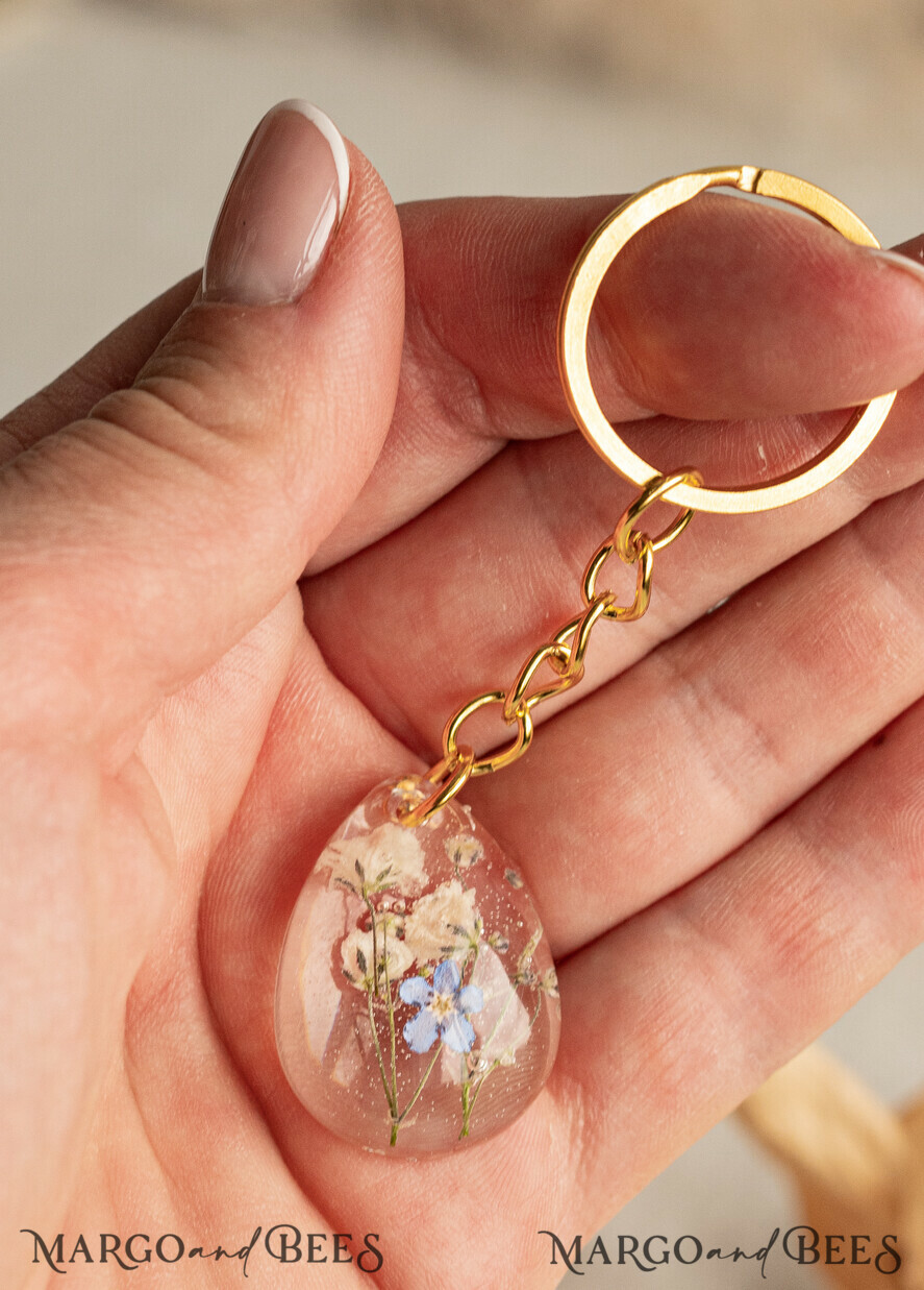 WEDDING FAVORS Resin Custom Resin Keychain Wedding Favors For Guests in bulk Custom Resin Keychain, Golden personalised Thank you gifts Teardrop Keychain with Gold-Plated Stainless Steel Hardware