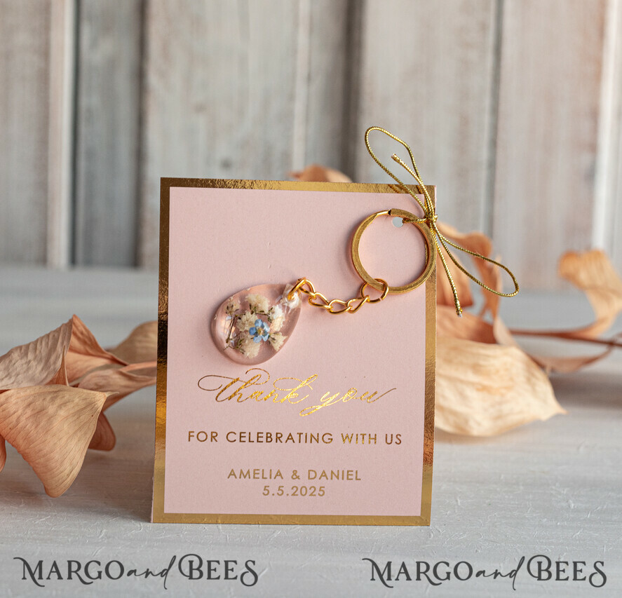 WEDDING FAVORS Resin Custom Resin Keychain Wedding Favors For Guests in bulk Custom Resin Keychain, Golden personalised Thank you gifts Teardrop Keychain with Gold-Plated Stainless Steel Hardware