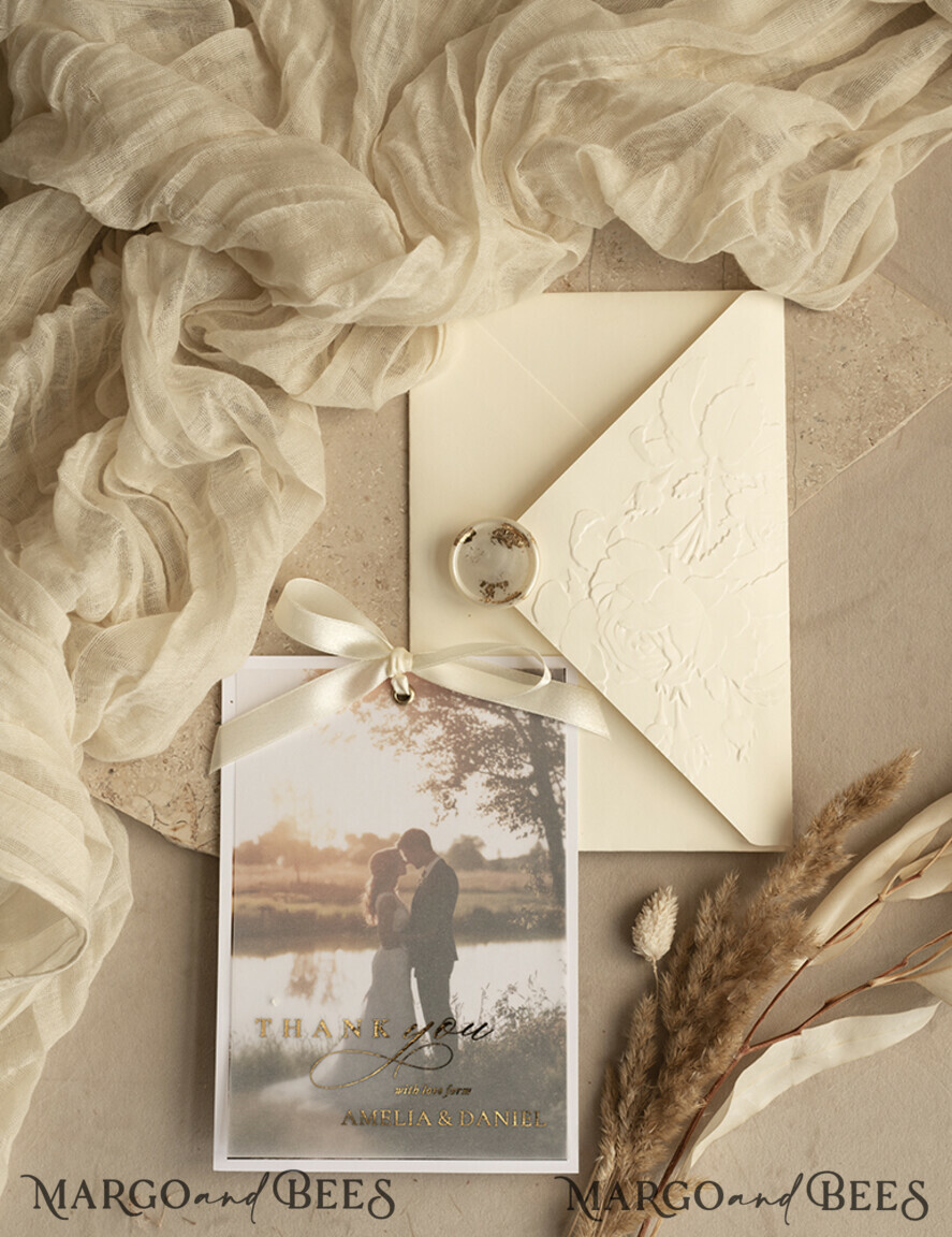 THANK YOU CARDS photo gold vellum plexi Printed vellum Wedding Photo Thank You Cards, Modern Wedding Thank You Cards with Photo, Minimalist Thank You Cards Wedding
