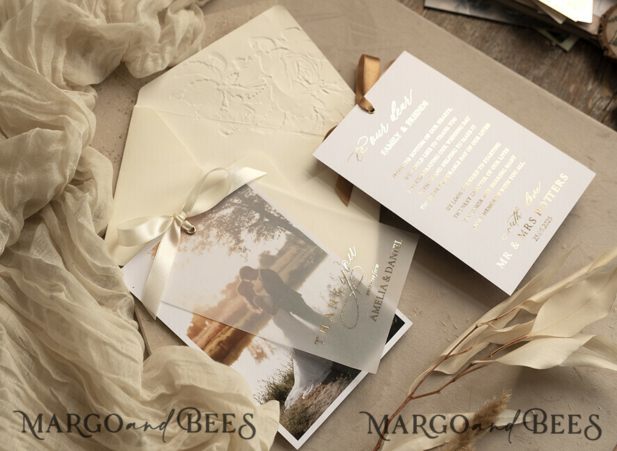 THANK YOU CARDS photo gold vellum plexi Printed vellum Wedding Photo Thank You Cards, Modern Wedding Thank You Cards with Photo, Minimalist Thank You Cards Wedding