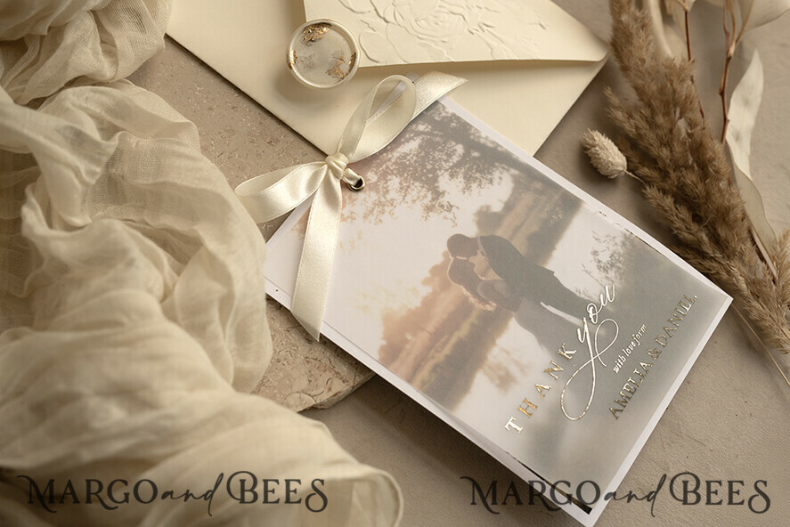THANK YOU CARDS photo gold vellum plexi Printed vellum Wedding Photo Thank You Cards, Modern Wedding Thank You Cards with Photo, Minimalist Thank You Cards Wedding