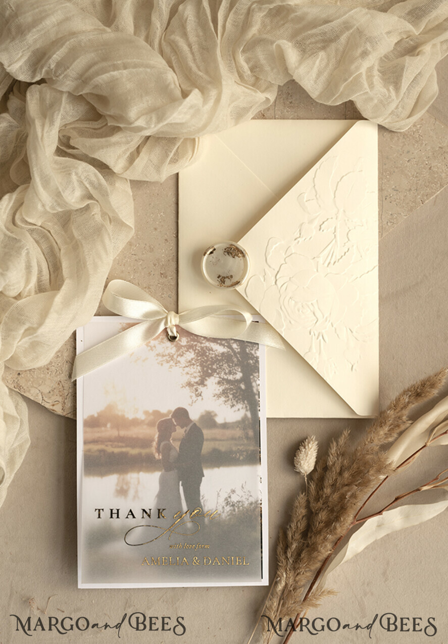 THANK YOU CARDS photo gold vellum plexi Printed vellum Wedding Photo Thank You Cards, Modern Wedding Thank You Cards with Photo, Minimalist Thank You Cards Wedding