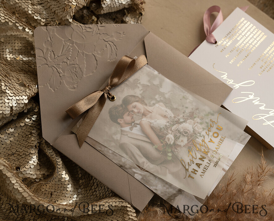 THANK YOU CARDS photo gold vellum plexi Printed vellum Wedding Photo Thank You Cards, Modern Wedding Thank You Cards with Photo, Minimalist Thank You Cards Wedding