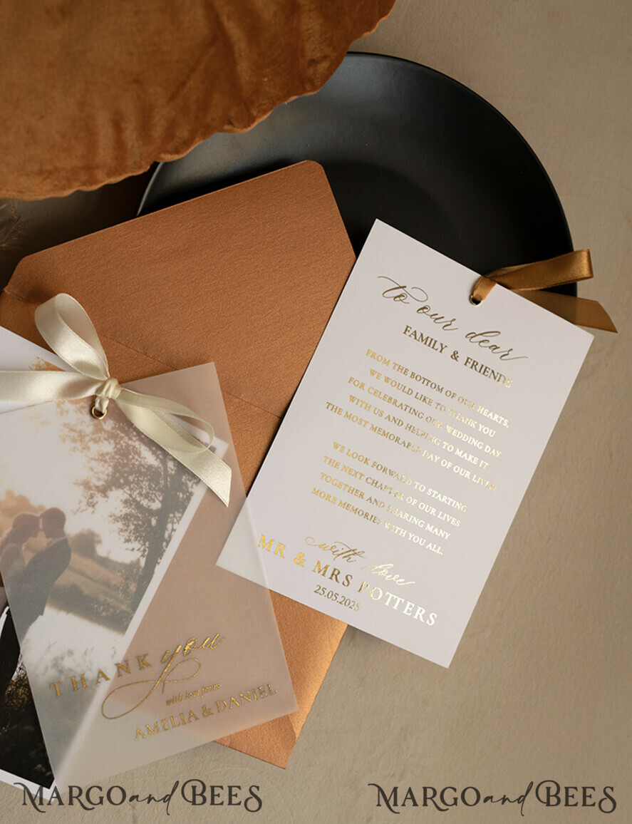 THANK YOU CARDS photo gold vellum plexi Printed vellum Wedding Photo Thank You Cards, Modern Wedding Thank You Cards with Photo, Minimalist Thank You Cards Wedding