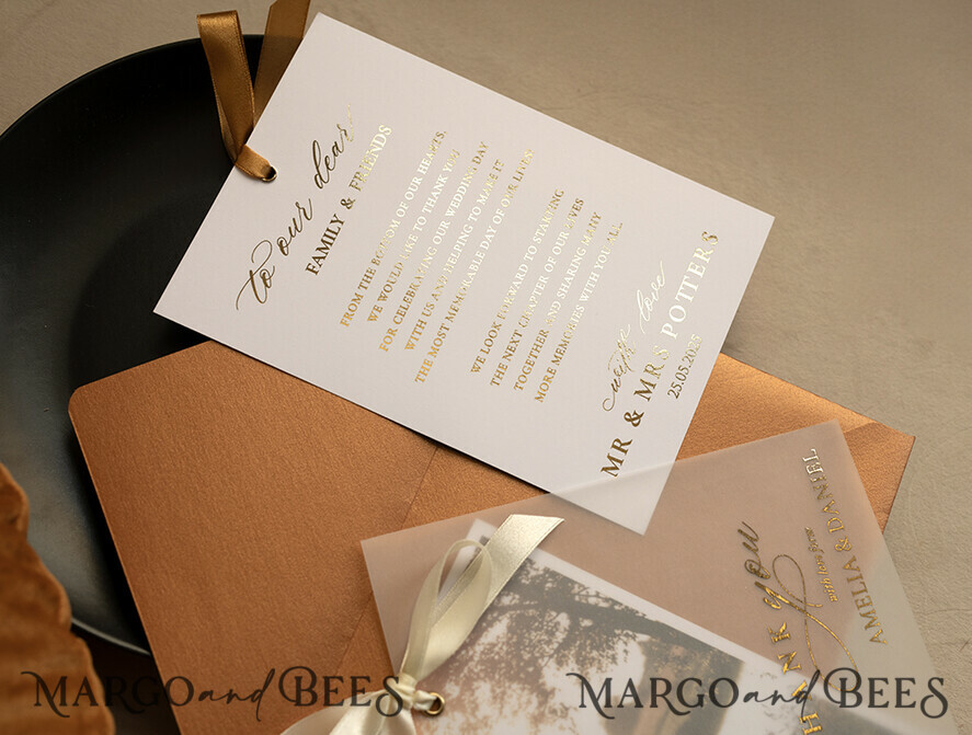 THANK YOU CARDS photo gold vellum plexi Printed vellum Wedding Photo Thank You Cards, Modern Wedding Thank You Cards with Photo, Minimalist Thank You Cards Wedding