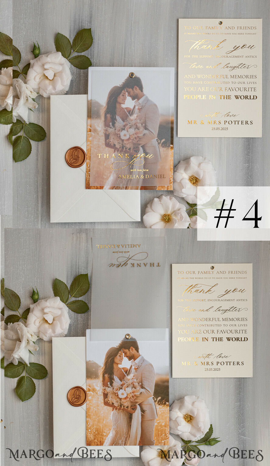 THANK YOU CARDS photo gold vellum plexi Printed vellum Wedding Photo Thank You Cards, Modern Wedding Thank You Cards with Photo, Minimalist Thank You Cards Wedding