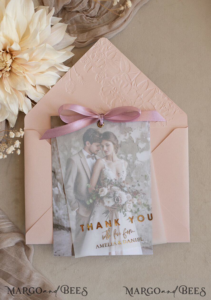 THANK YOU CARDS photo gold vellum plexi Printed vellum Wedding Phcustomoto Thank You Cards, Modern Wedding Thank You Cards with Photo, Minimalist Thank You Cards Wedding