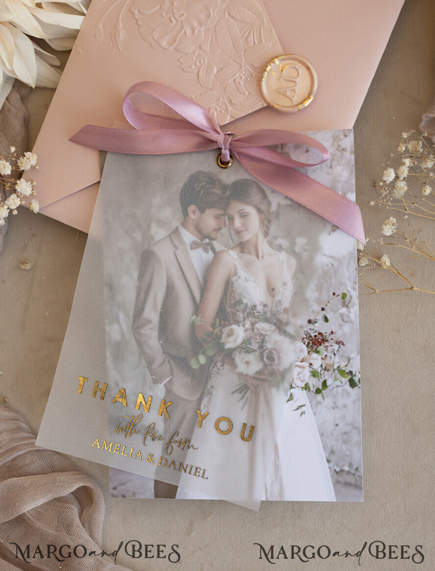 THANK YOU CARDS photo gold vellum plexi Printed vellum Wedding Phcustomoto Thank You Cards, Modern Wedding Thank You Cards with Photo, Minimalist Thank You Cards Wedding