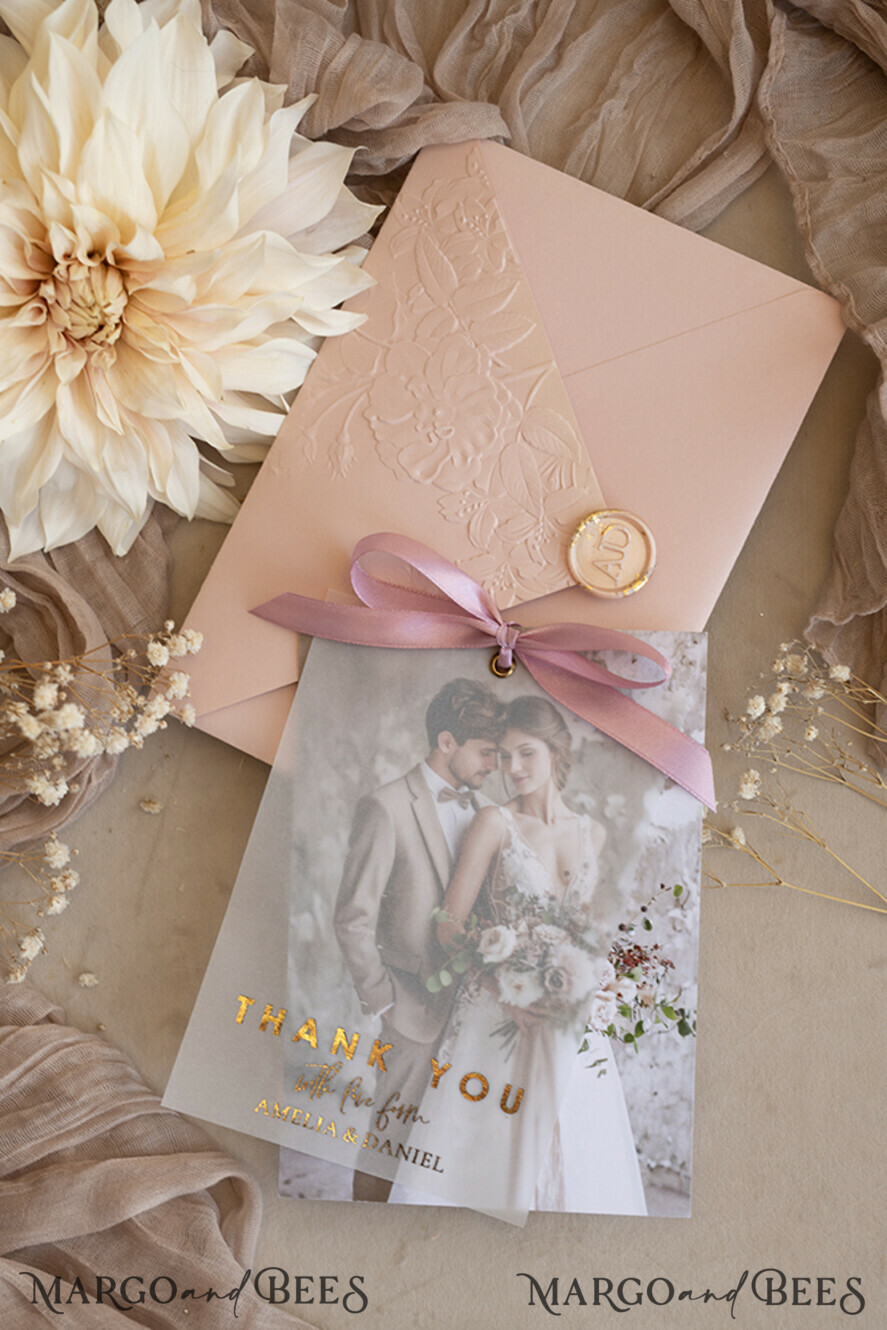 THANK YOU CARDS photo gold vellum plexi Printed vellum Wedding Phcustomoto Thank You Cards, Modern Wedding Thank You Cards with Photo, Minimalist Thank You Cards Wedding