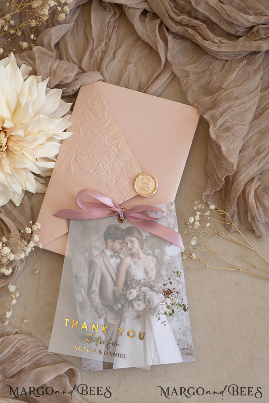 THANK YOU CARDS photo gold vellum plexi Printed vellum Wedding Phcustomoto Thank You Cards, Modern Wedding Thank You Cards with Photo, Minimalist Thank You Cards Wedding