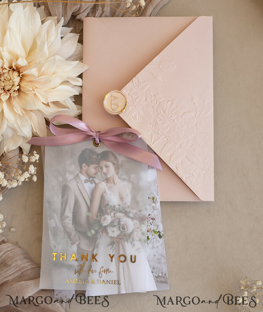 THANK YOU CARDS photo gold vellum plexi Printed vellum Wedding Phcustomoto Thank You Cards, Modern Wedding Thank You Cards with Photo, Minimalist Thank You Cards Wedding
