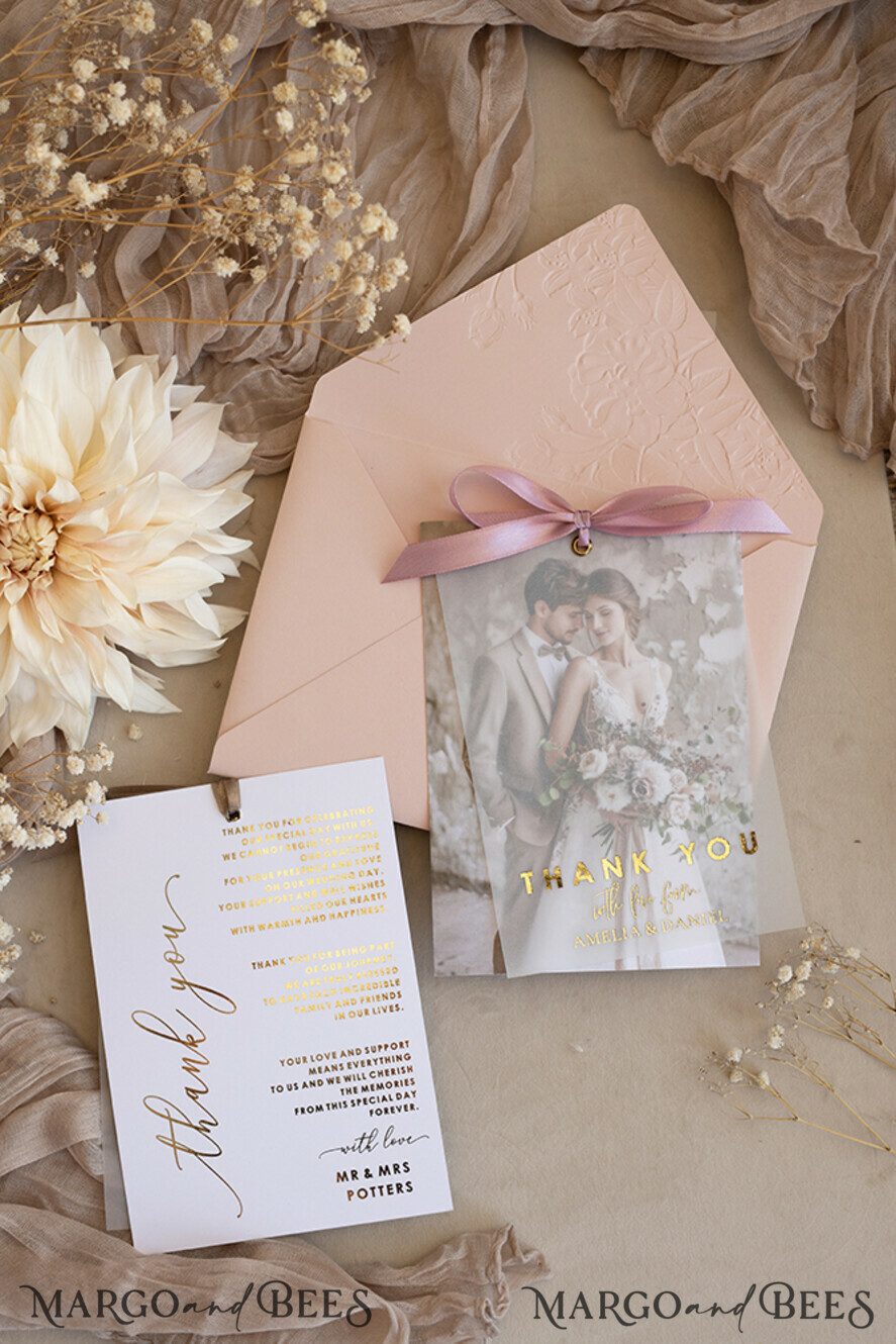 THANK YOU CARDS photo gold vellum plexi Printed vellum Wedding Phcustomoto Thank You Cards, Modern Wedding Thank You Cards with Photo, Minimalist Thank You Cards Wedding