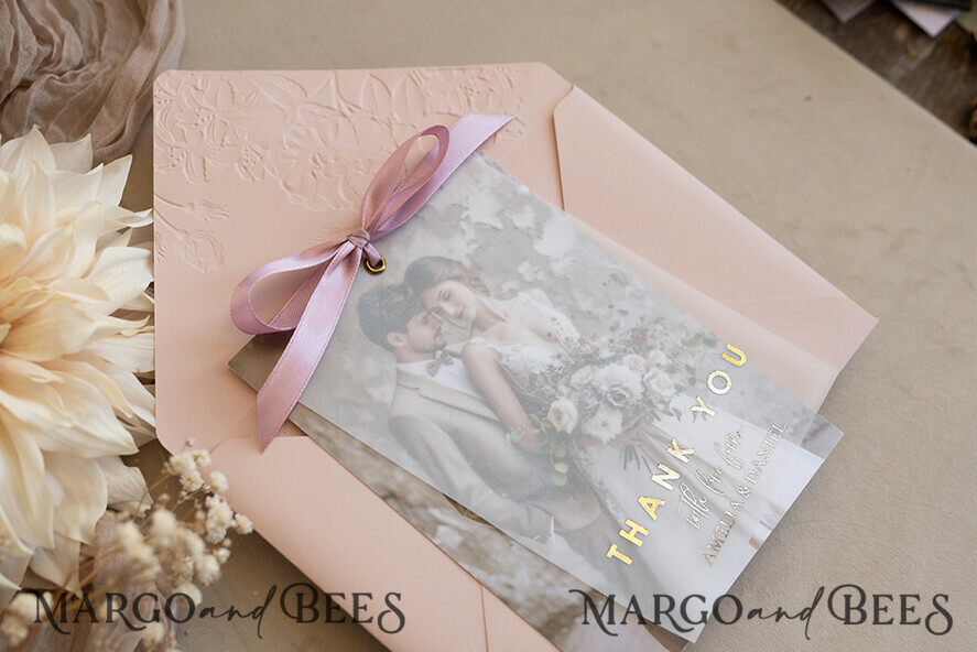 THANK YOU CARDS photo gold vellum plexi Printed vellum Wedding Phcustomoto Thank You Cards, Modern Wedding Thank You Cards with Photo, Minimalist Thank You Cards Wedding