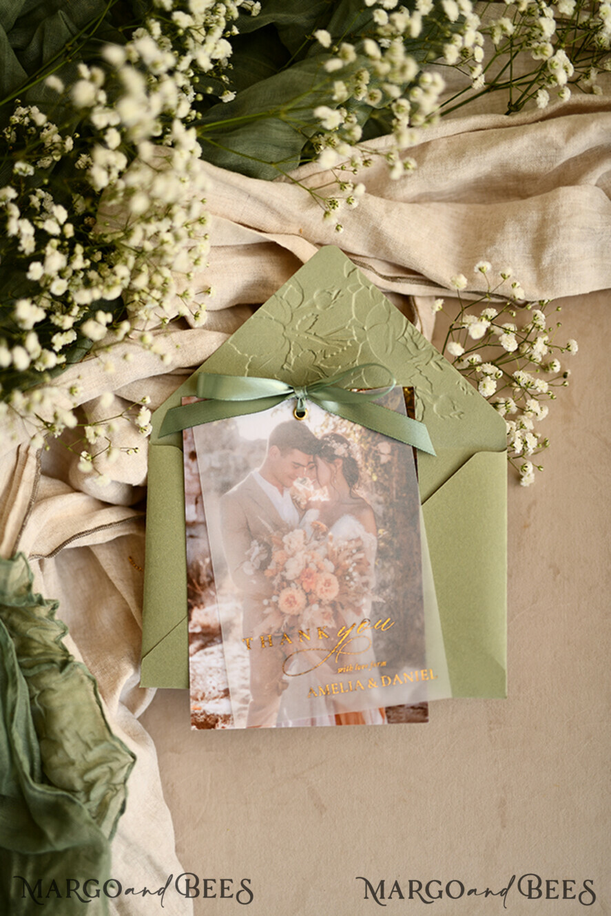 THANK YOU CARDS photo gold vellum plexi Printed vellum Wedding Photo Thank You Cards, Modern Wedding Thank You Cards with Photo, Minimalist Thank You Cards Wedding