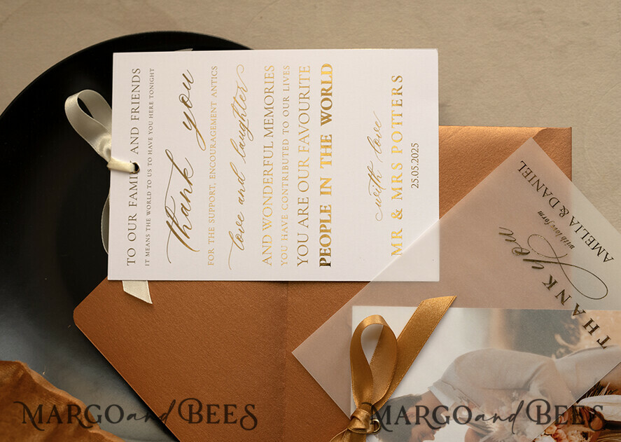 THANK YOU CARDS photo gold vellum plexi Printed vellum Wedding Photo Thank You Cards, Modern Wedding Thank You Cards with Photo, Minimalist Thank You Cards Wedding
