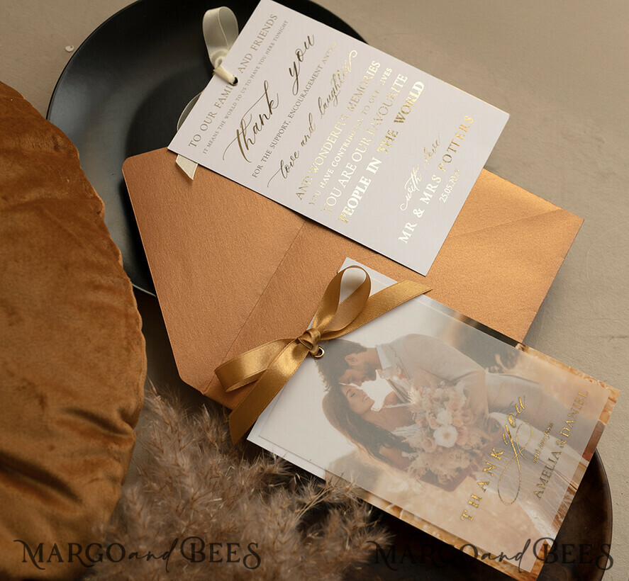 THANK YOU CARDS photo gold vellum plexi Printed vellum Wedding Photo Thank You Cards, Modern Wedding Thank You Cards with Photo, Minimalist Thank You Cards Wedding