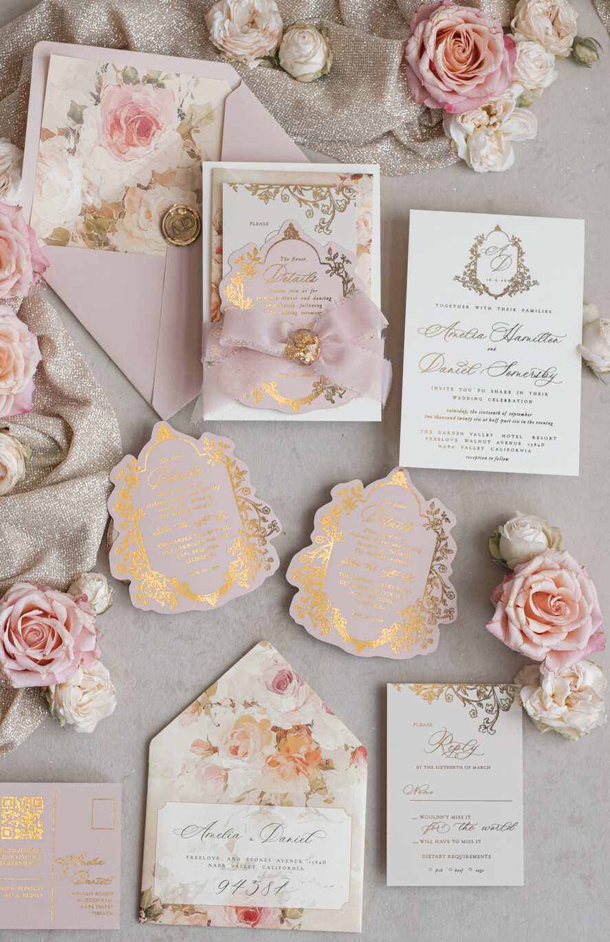 WEDDING INVITATIONS Vintage Baroque Vintage Baroque Wedding Invitation suite Beige Golden Fine art Roses Wedding Invitations with rsvp Victorian wedding crest Chinoiserie Invites Royal Ornamental frame