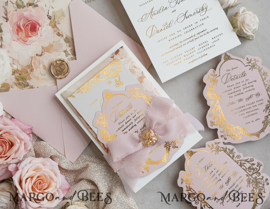 WEDDING INVITATIONS Vintage Baroque Vintage Baroque Wedding Invitation suite Beige Golden Fine art Roses Wedding Invitations with rsvp Victorian wedding crest Chinoiserie Invites Royal Ornamental frame