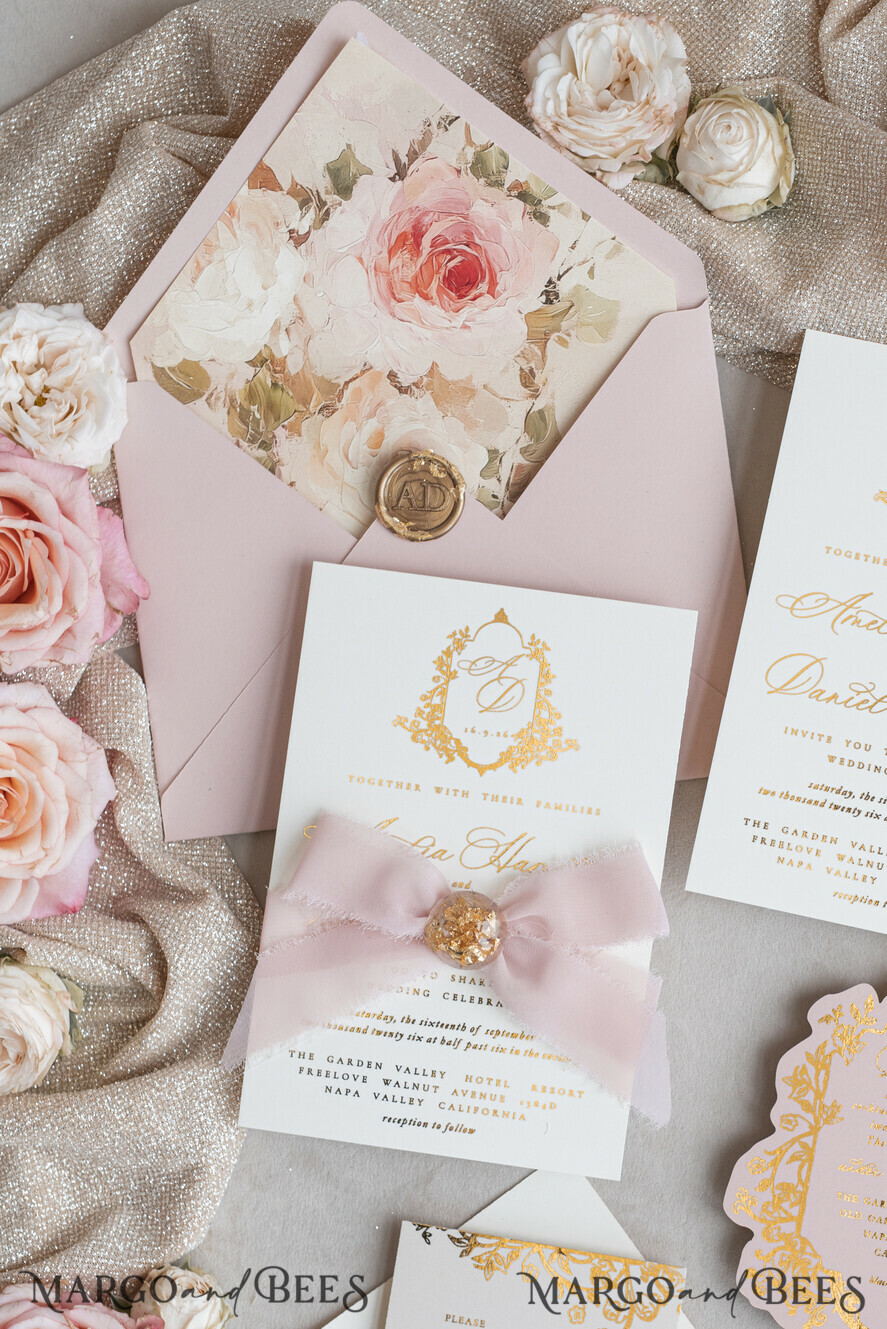 WEDDING INVITATIONS Vintage Baroque Vintage Baroque Wedding Invitation suite Beige Golden Fine art Roses Wedding Invitations with rsvp Victorian wedding crest Chinoiserie Invites Royal Ornamental frame