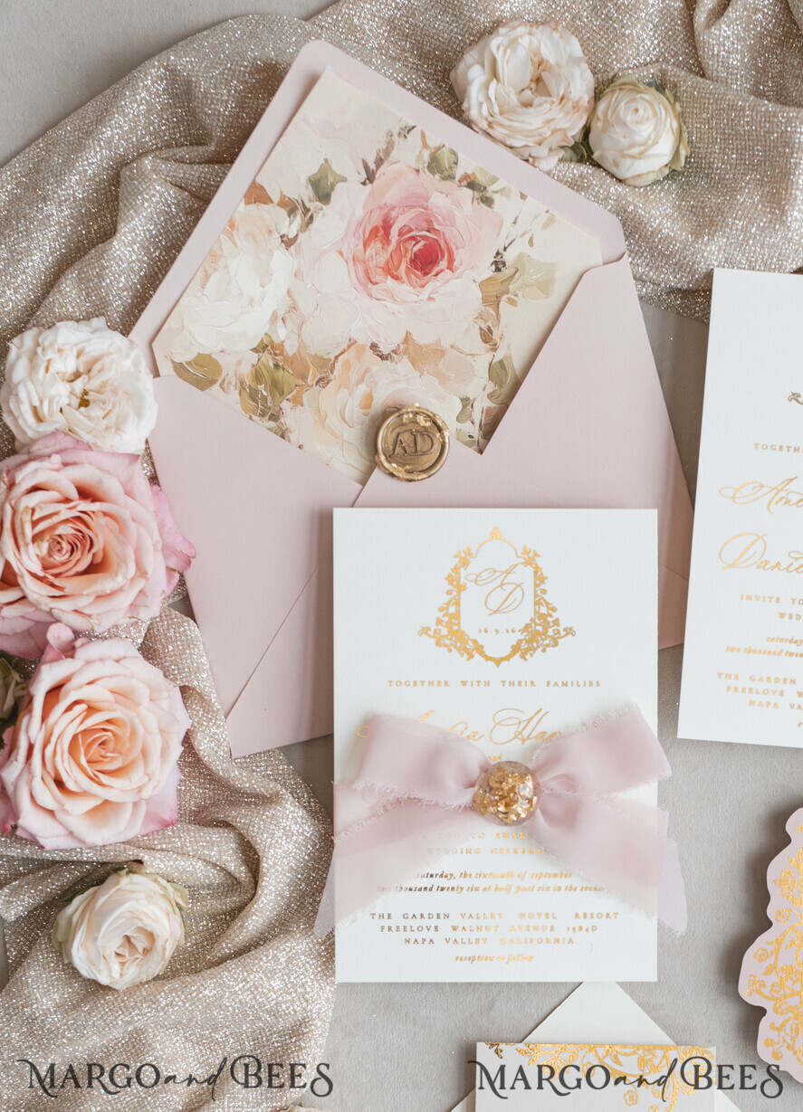 WEDDING INVITATIONS Vintage Baroque Vintage Baroque Wedding Invitation suite Beige Golden Fine art Roses Wedding Invitations with rsvp Victorian wedding crest Chinoiserie Invites Royal Ornamental frame