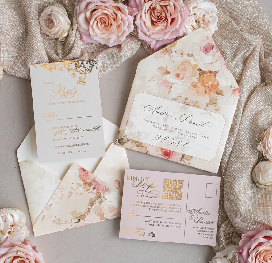 WEDDING INVITATIONS Vintage Baroque Vintage Baroque Wedding Invitation suite Beige Golden Fine art Roses Wedding Invitations with rsvp Victorian wedding crest Chinoiserie Invites Royal Ornamental frame