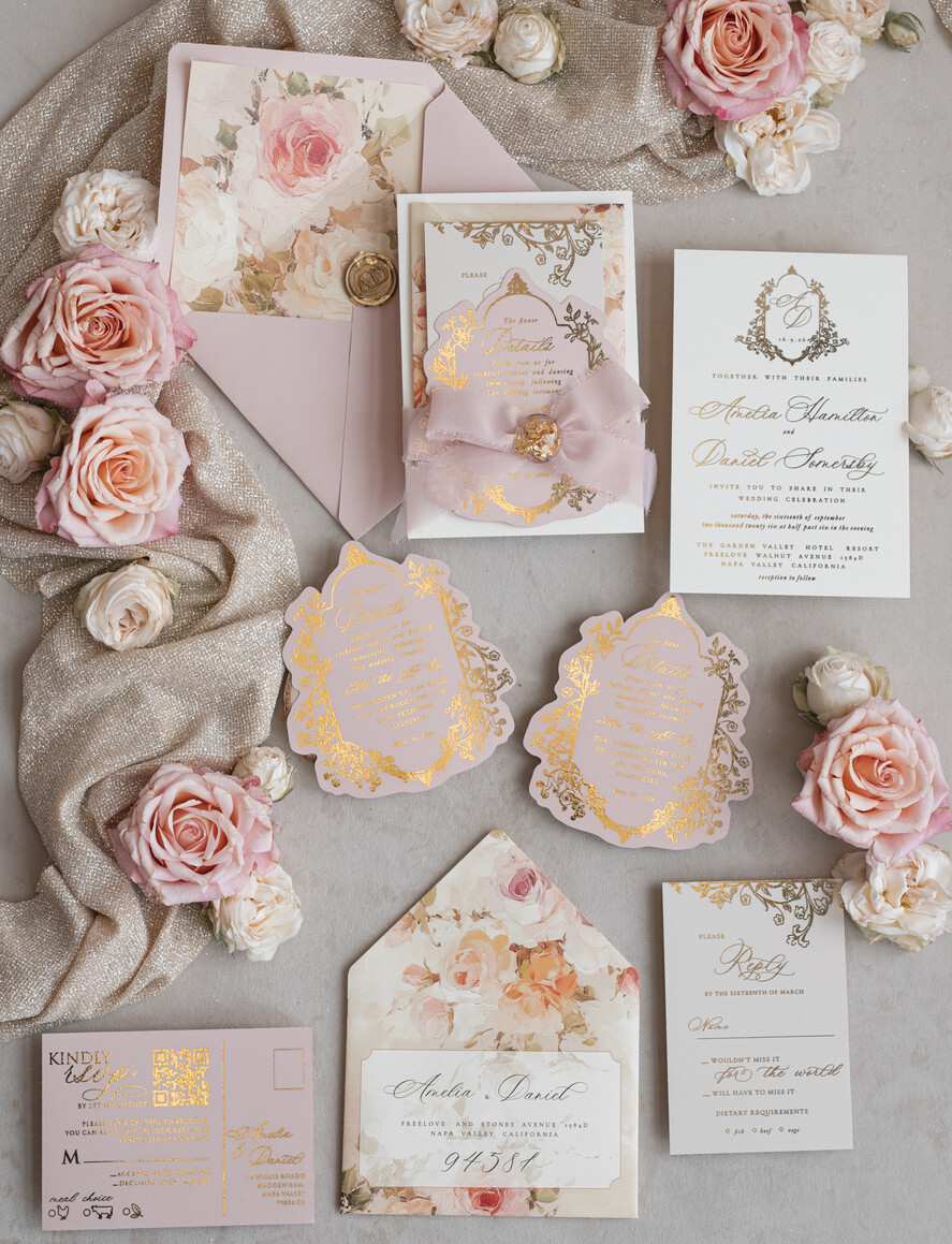 WEDDING INVITATIONS Vintage Baroque Vintage Baroque Wedding Invitation suite Beige Golden Fine art Roses Wedding Invitations with rsvp Victorian wedding crest Chinoiserie Invites Royal Ornamental frame