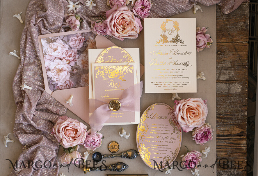 WEDDING INVITATIONS Vintage Baroque Vintage Baroque Wedding Invitation suite Beige Golden Fine art Roses Wedding Invitations with rsvp Victorian wedding crest Chinoiserie Invites Royal Ornamental frame