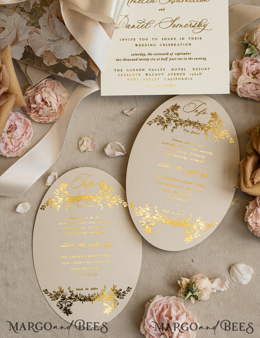 WEDDING INVITATIONS Vintage Baroque Vintage Baroque Wedding Invitation suite Beige Golden Fine art Roses Wedding Invitations with rsvp Victorian wedding crest Chinoiserie Invites Royal Ornamental frame