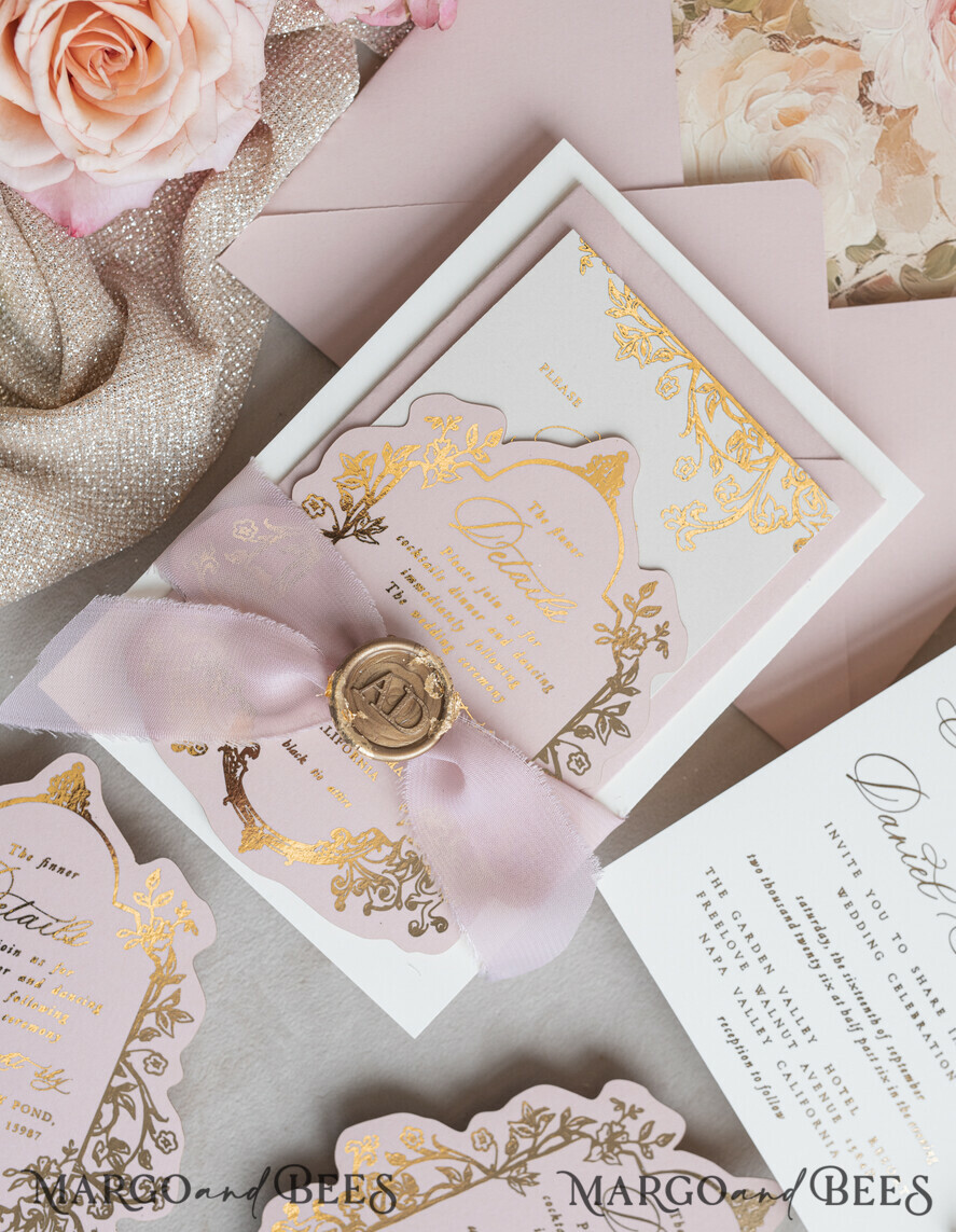 WEDDING INVITATIONS Vintage Baroque Vintage Baroque Wedding Invitation suite Beige Golden Fine art Roses Wedding Invitations with rsvp Victorian wedding crest Chinoiserie Invites Royal Ornamental frame