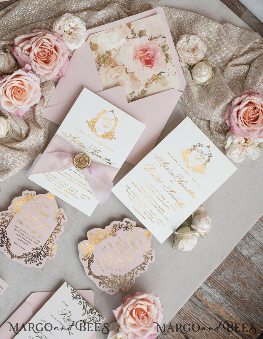 WEDDING INVITATIONS Vintage Baroque Vintage Baroque Wedding Invitation suite Beige Golden Fine art Roses Wedding Invitations with rsvp Victorian wedding crest Chinoiserie Invites Royal Ornamental frame
