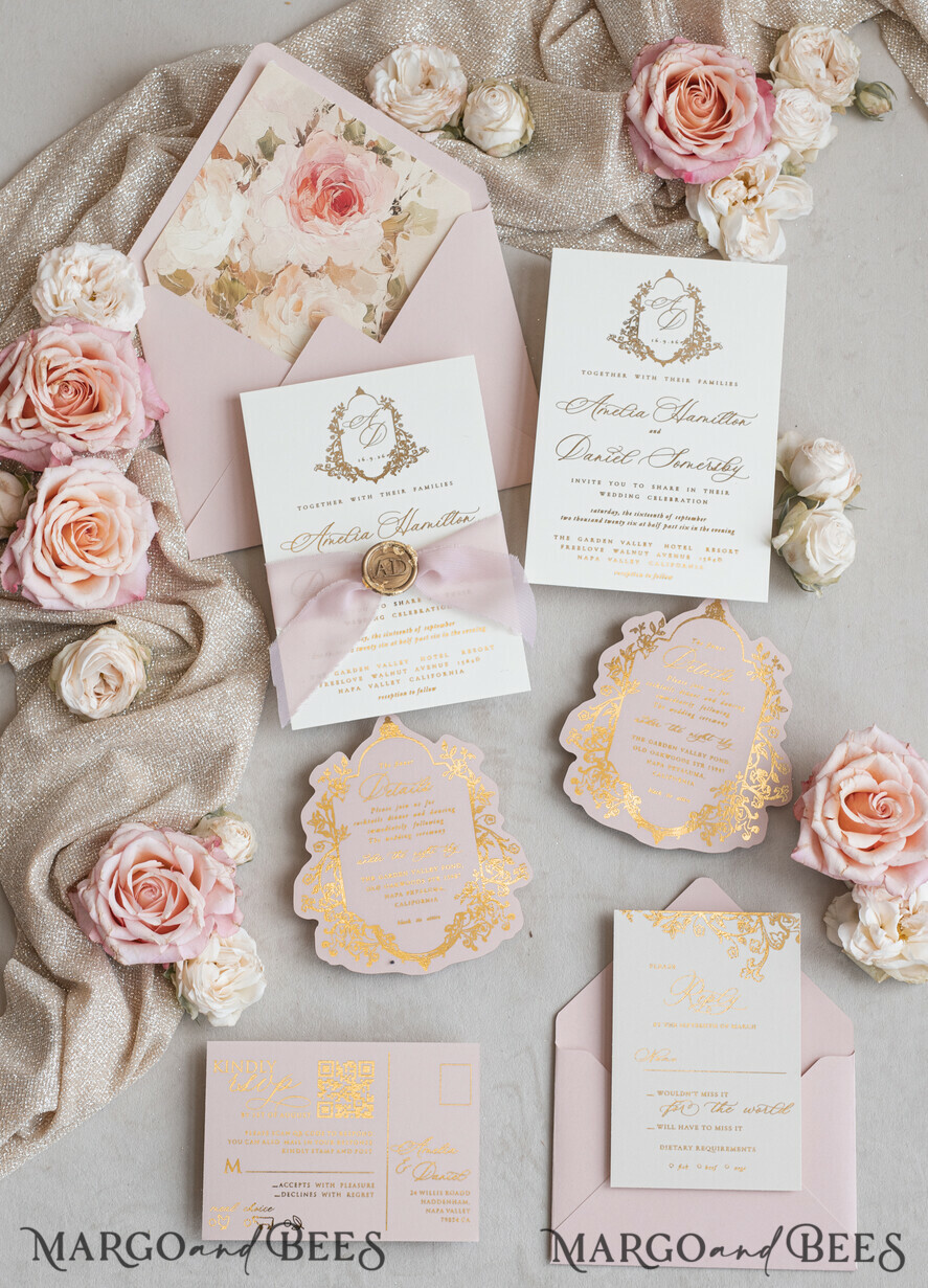 WEDDING INVITATIONS Vintage Baroque Vintage Baroque Wedding Invitation suite Beige Golden Fine art Roses Wedding Invitations with rsvp Victorian wedding crest Chinoiserie Invites Royal Ornamental frame