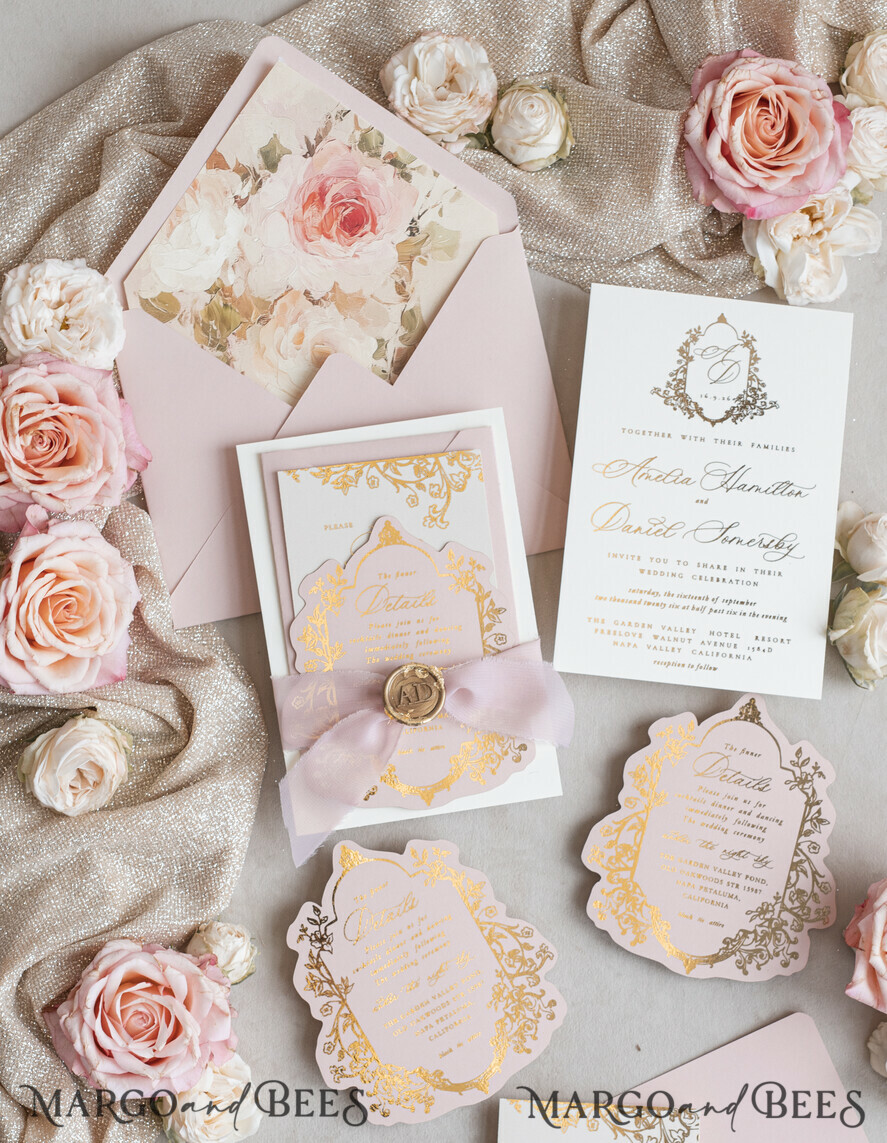 WEDDING INVITATIONS Vintage Baroque Vintage Baroque Wedding Invitation suite Beige Golden Fine art Roses Wedding Invitations with rsvp Victorian wedding crest Chinoiserie Invites Royal Ornamental frame