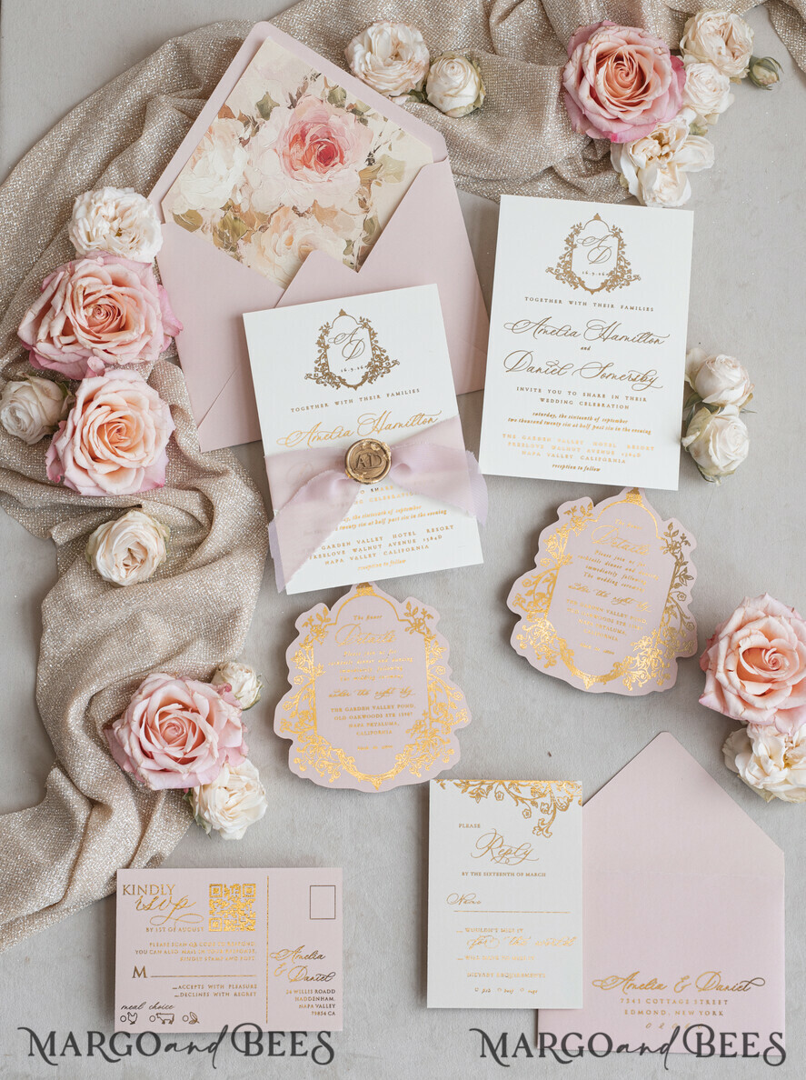 WEDDING INVITATIONS Vintage Baroque Vintage Baroque Wedding Invitation suite Beige Golden Fine art Roses Wedding Invitations with rsvp Victorian wedding crest Chinoiserie Invites Royal Ornamental frame