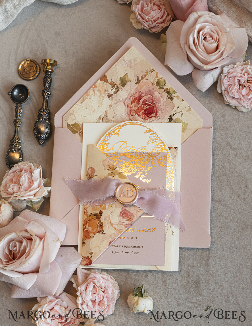 WEDDING INVITATIONS Vintage Baroque Vintage Baroque Wedding Invitation suite Beige Golden Fine art Roses Wedding Invitations with rsvp Victorian wedding crest Chinoiserie Invites Royal Ornamental frame